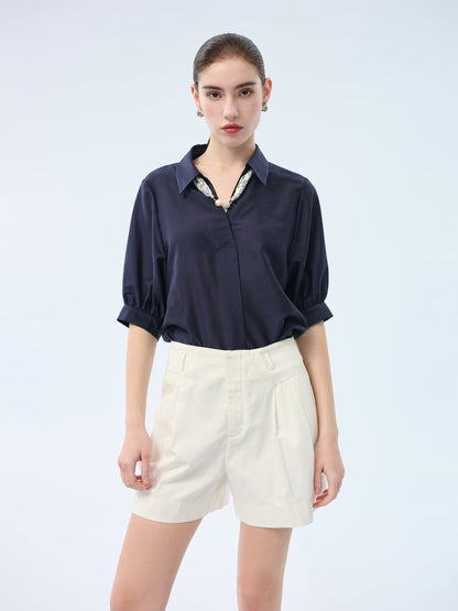 Tencel Blend Loose Fit Women Blouse With Silk Scarf