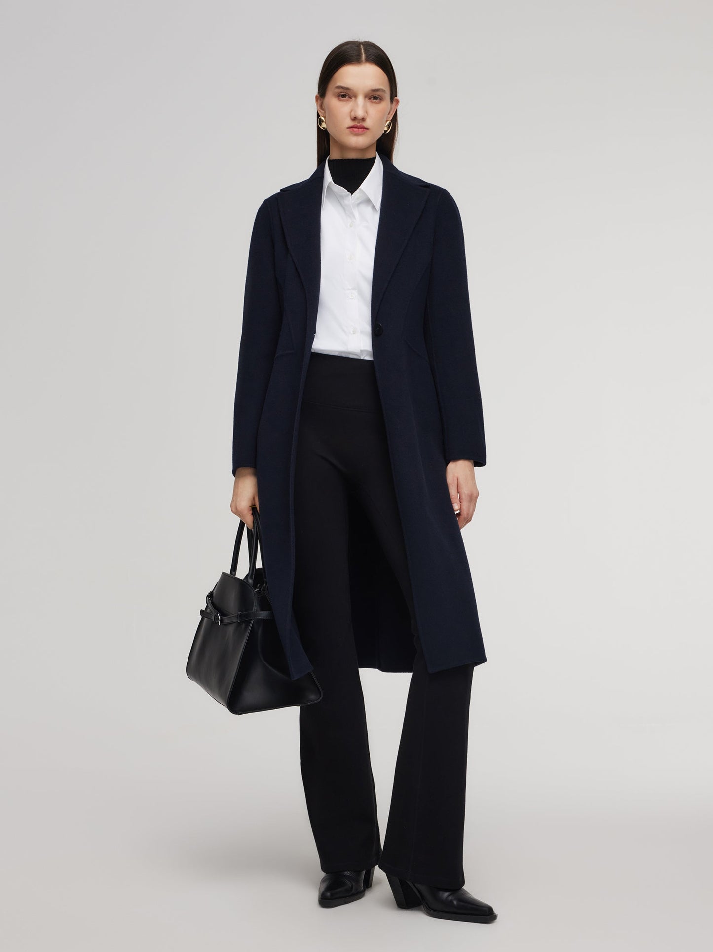 100% Wool Double-Faced Gathered Waist Women Overcoat