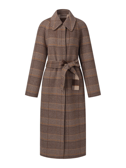 Cashmere Wool Blend Plaid Double-Faced Women Wrap Overcoat