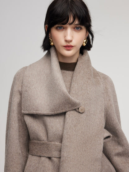 Alpaca Wool Blend Double-Faced Women Wrap Coat With Scarf