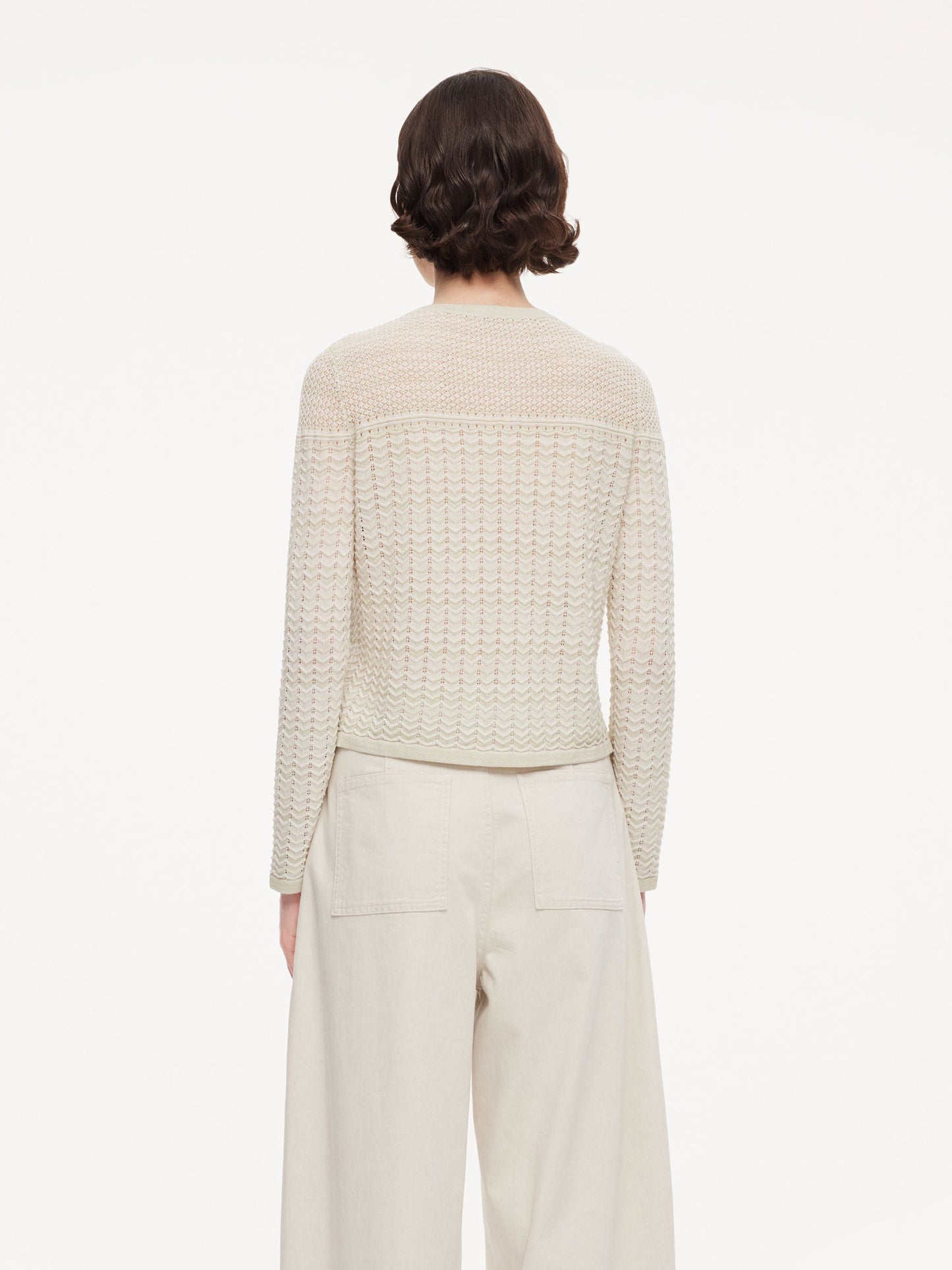 Acetate Cotton Blend Gradient Jacquard Women Openwork Cardigan