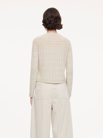 Acetate Cotton Blend Gradient Jacquard Women Openwork Cardigan