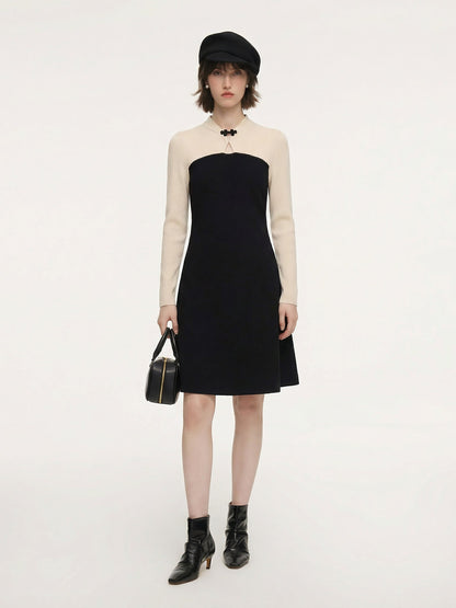 Lyocell Wool Blend Women Knit Qipao Midi Dress