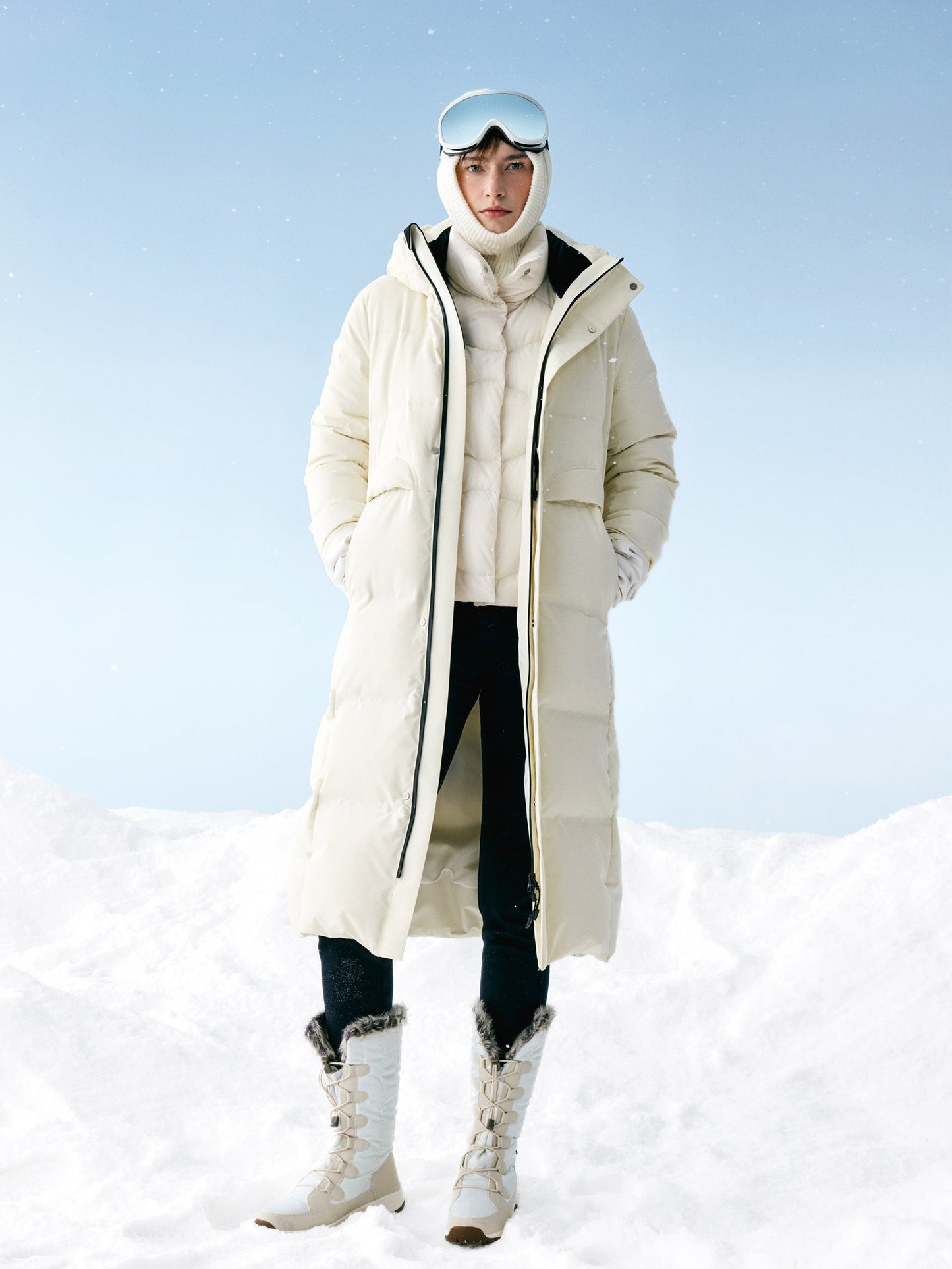 Thermal Tech Back Hooded Unisex Long Goose Down Coat