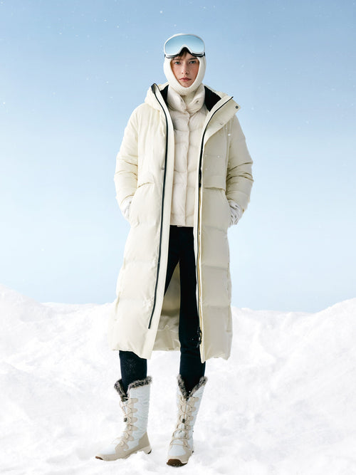 Thermal Tech Back Hooded Unisex Long Goose Down Coat
