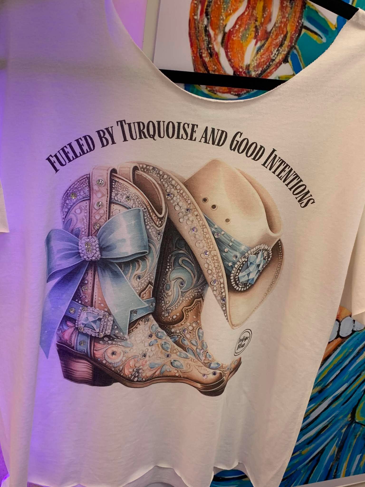 Fueled by Turquoise and Good Intentions Rhinestone Graphic Tee