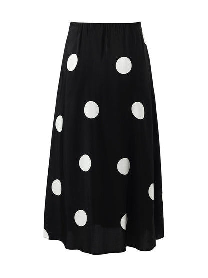 16 Momme Mulberry Silk Polka Dots Print A-Line Women Half Skirt