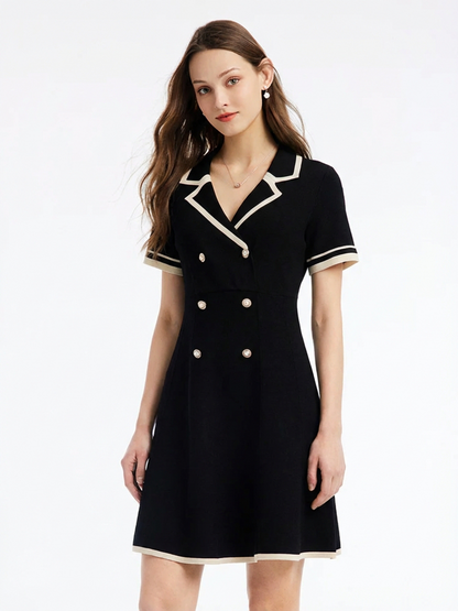 Tencel Blend Contrast Trim Women Lapel Knit Mini Dress