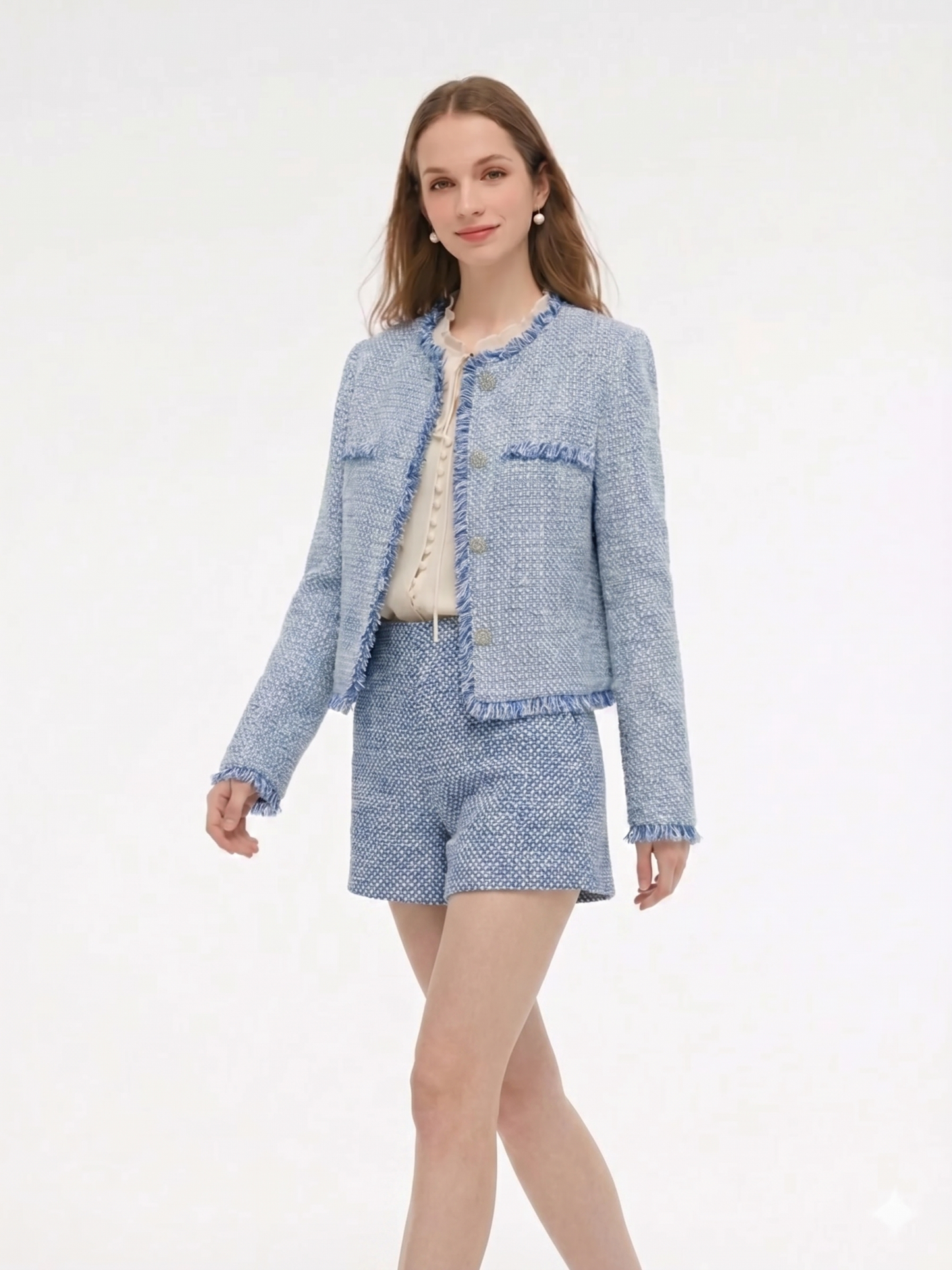 Cotton Blend Tweed A-Line Women Shorts