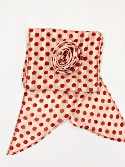 Polka Dots Scarf With Floral Clip