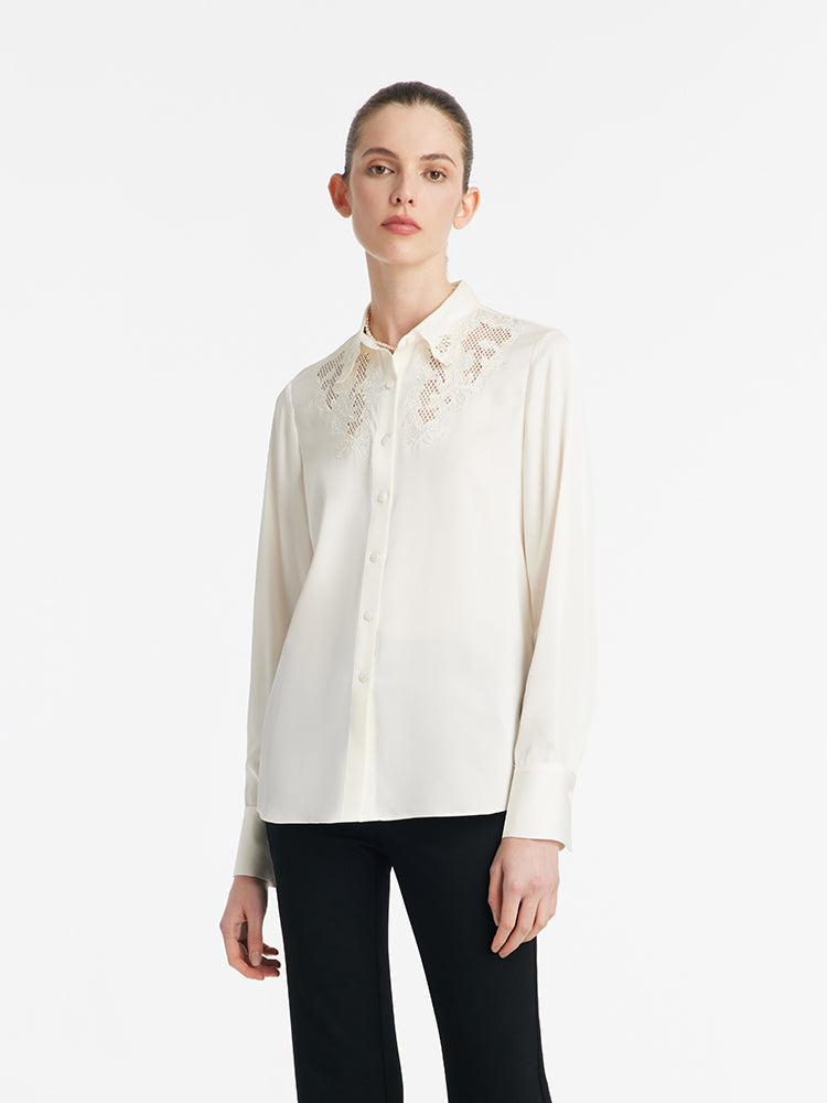 Mulberry Silk Embroidered Openwork Women Shirt