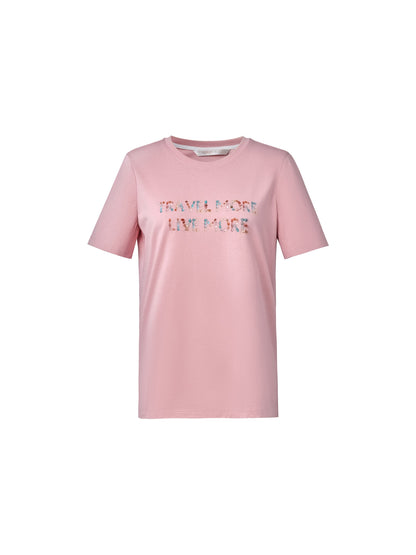 Cotton Beaded Letter Women T-Shirt