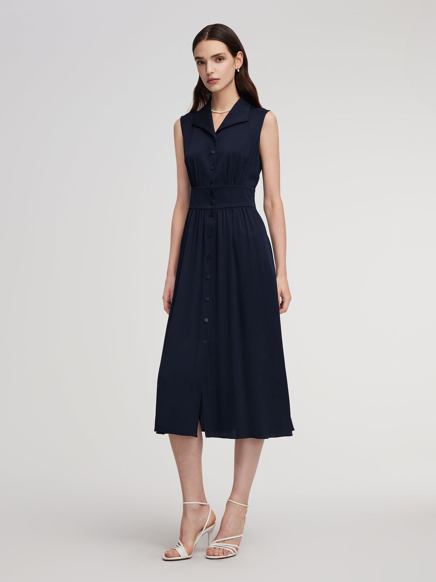 22MM Mulberry Silk Gathered Waist Women Sleeveless Maxi Dress