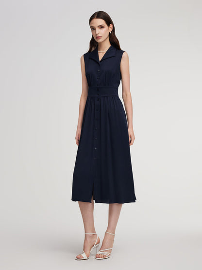 22MM Mulberry Silk Gathered Waist Women Sleeveless Maxi Dress