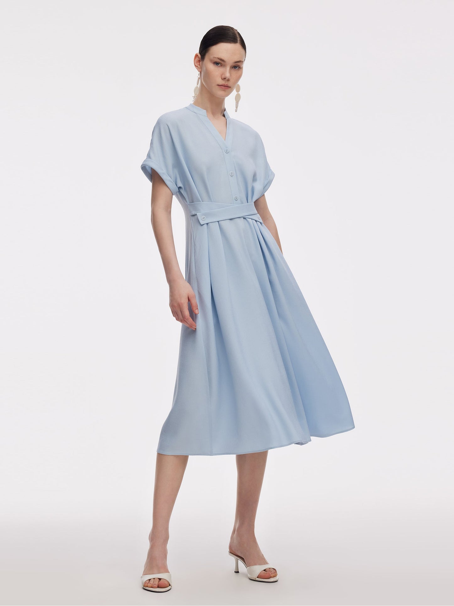 100% Acetate Adjustable Waist Women Midi Dress