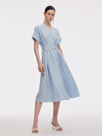 100% Acetate Adjustable Waist Women Midi Dress