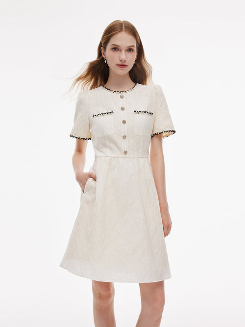 Jacquard Round Neck Women Mini Dress