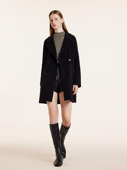 Wool And Cashmere Double-Faced Notched Lapel Women Coat