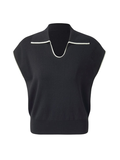Tencel Blend Contrast Trim Women Knit Top