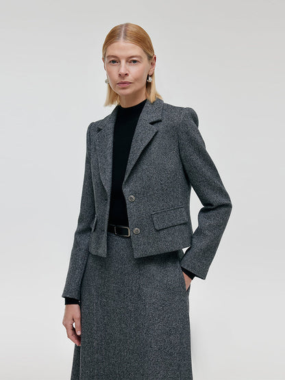 Washable Wool Crop Jacket And Half Skirt Two-piece Set