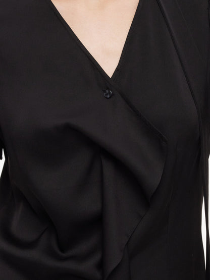22MM Mulberry Silk Asymmetrical Hem Women Blouse With Ribbon