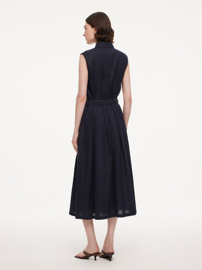 100% Linen Sleeveless Blouse And Skirt Two-Piece Set With Braided Belt