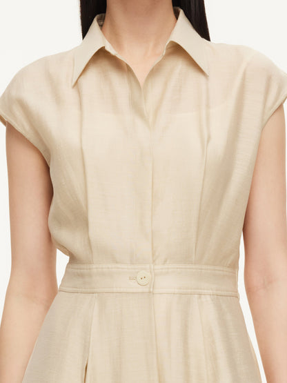 Tencel Acetate Linen Blend Cap Sleeve Women Midi Shirt Dress