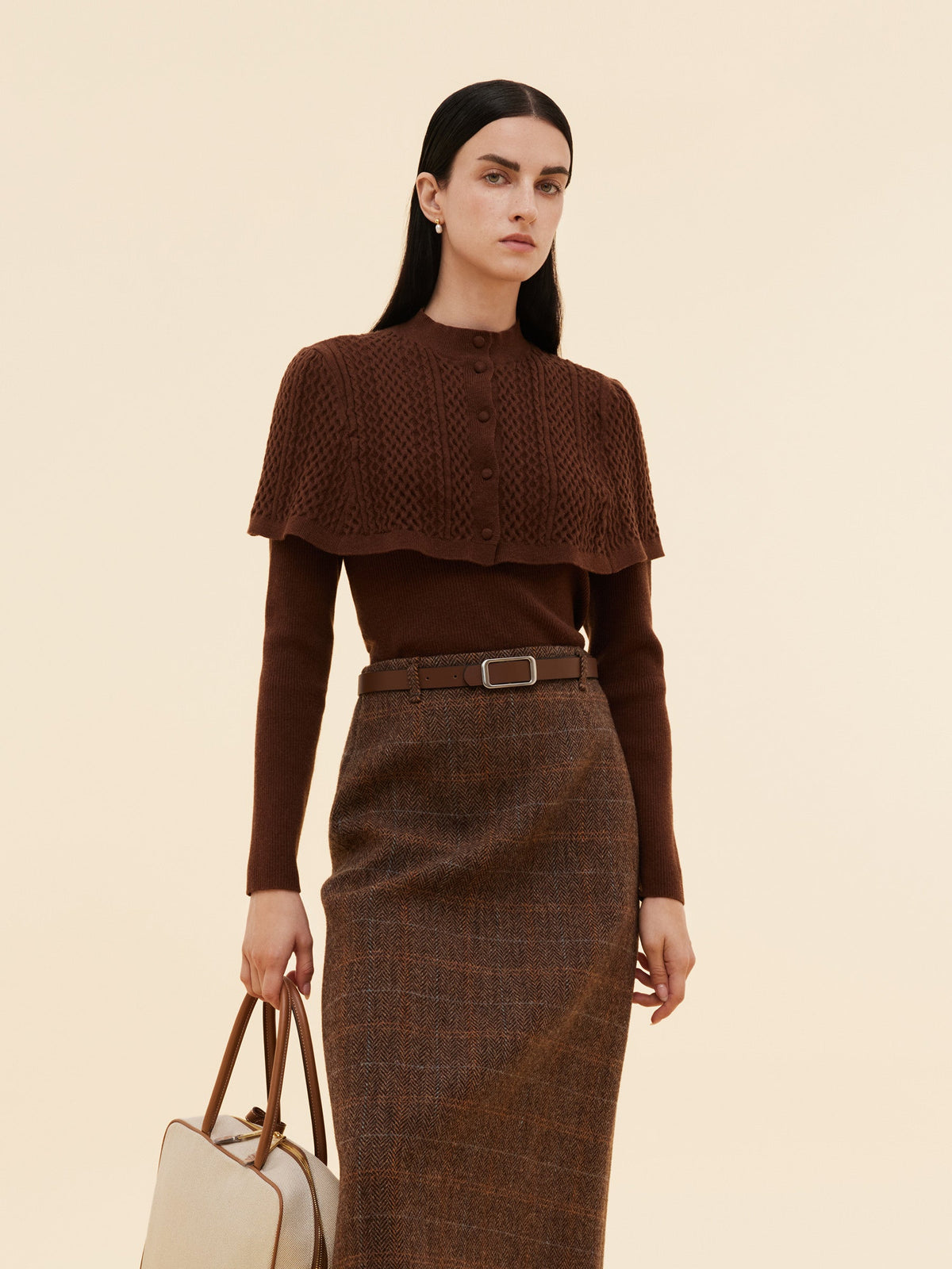 Lyocell Blend Knit Top And Cape Two-Piece Set