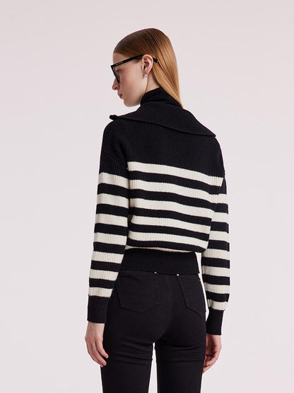 Woolen Knitted Stripe Women Cardigan