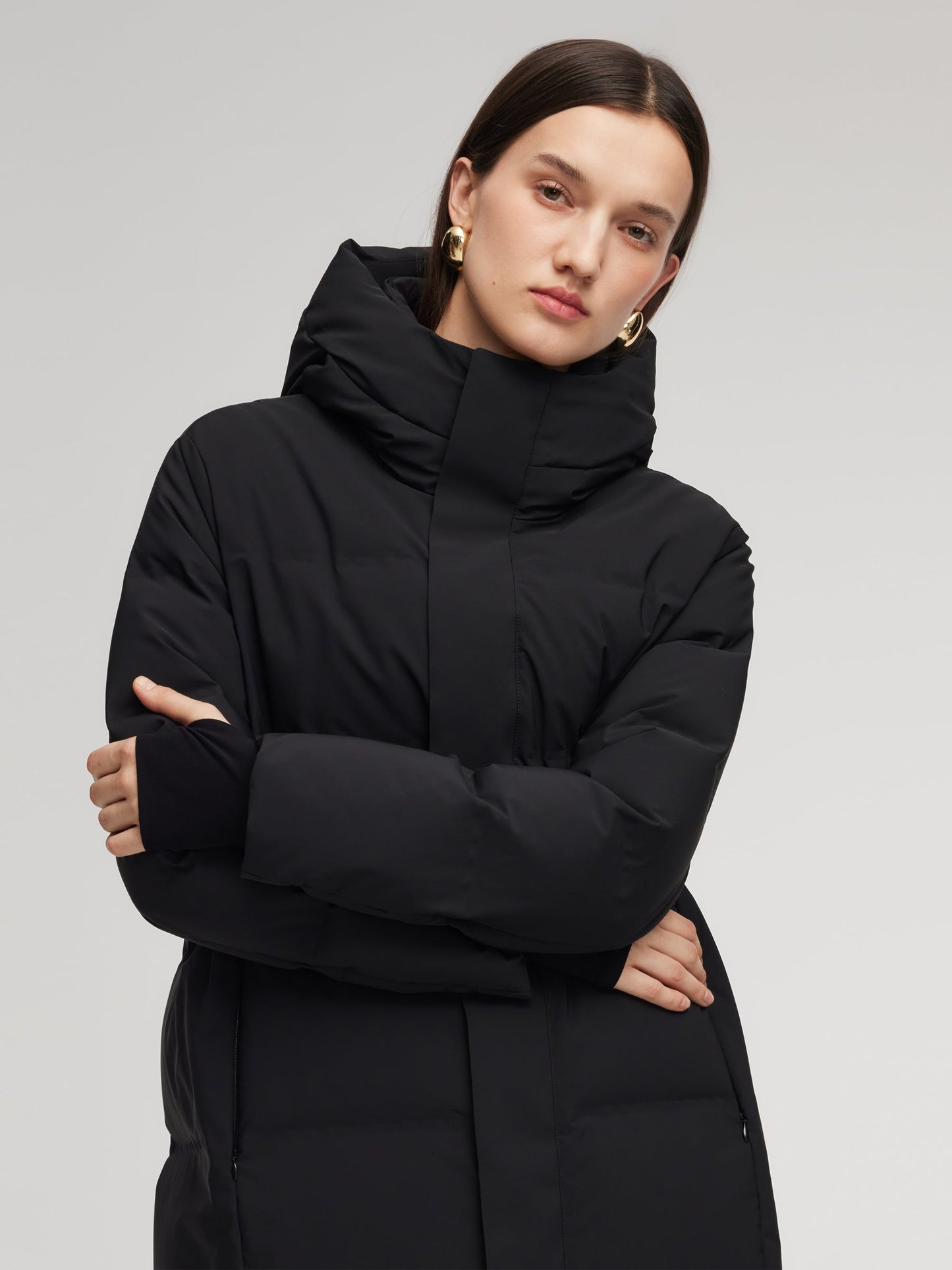 Thermal Tech Back Hooded Unisex Long Goose Down Coat