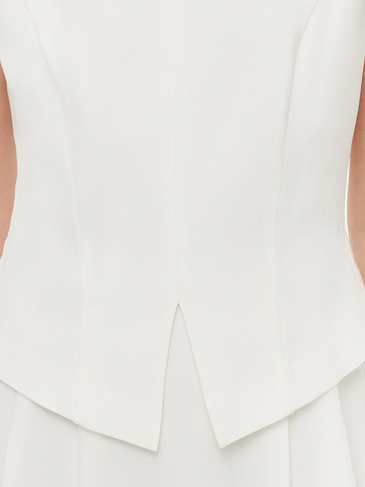 Acetate Faux Two-Piece Women Sleeveless Midi Dress