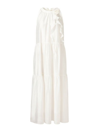 Tencel Blend Halter Maxi Dress With Detachable Flower