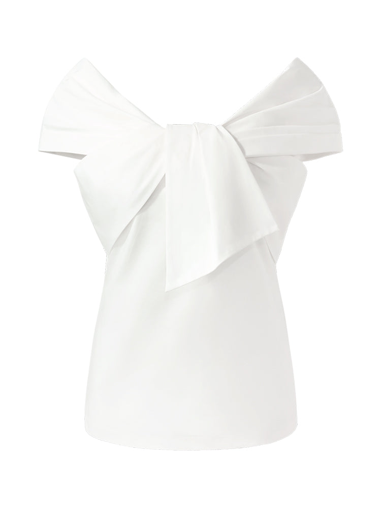 100% Cotton Stretch Off Shoulder Women Bow Top