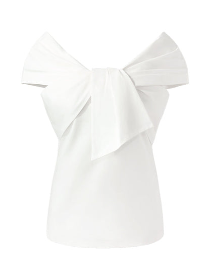 100% Cotton Stretch Off Shoulder Women Bow Top