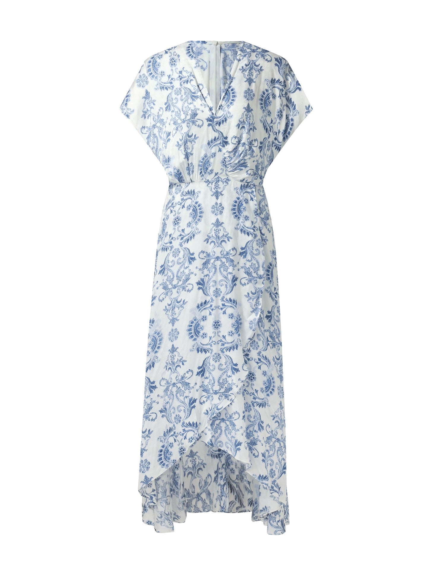 Floral Print Asymmetric Hem Women V-Neck Maxi Dress