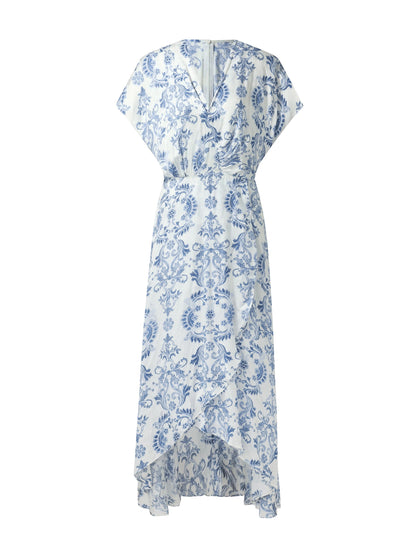 Floral Print Asymmetric Hem Women V-Neck Maxi Dress