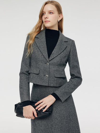 Washable Wool Crop Jacket And Half Skirt Two-piece Set