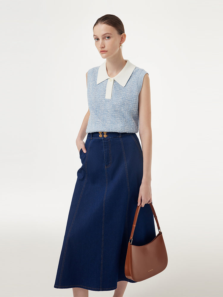 Denim A-Line Adjustable Waist Women Skirt