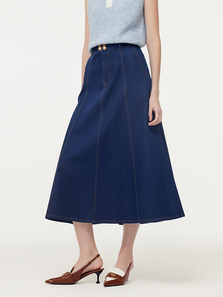 Denim A-Line Adjustable Waist Women Skirt