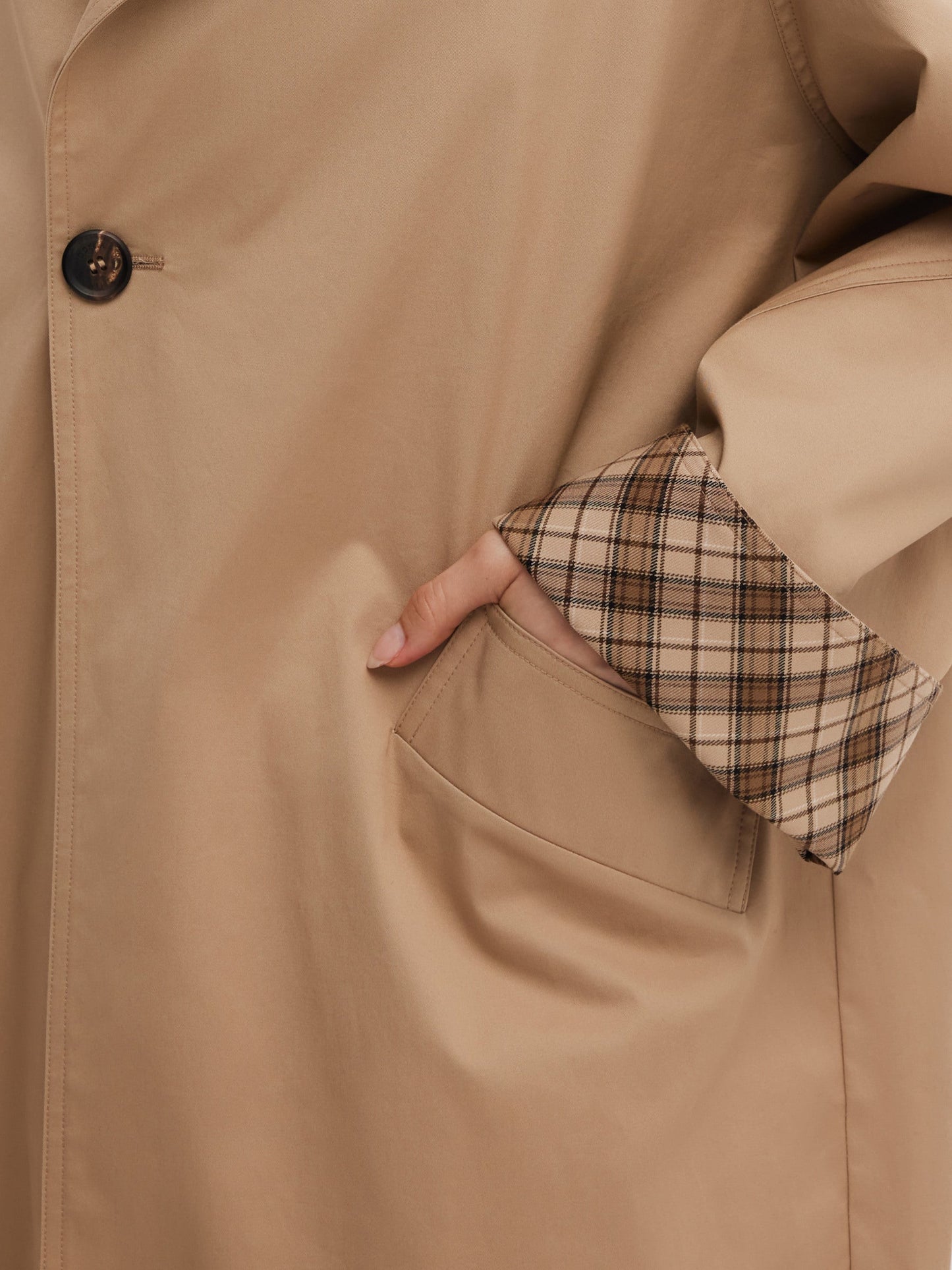 Cotton Color Block Cuffs Unisex Trench Coat