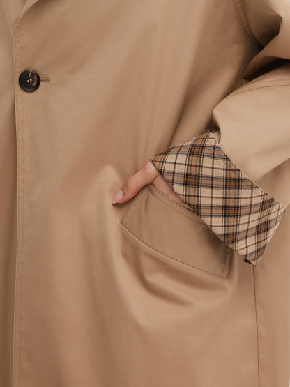 Cotton Color Block Cuffs Unisex Trench Coat