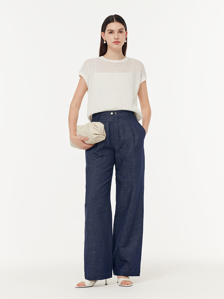 Denim Adjustable Waist Women Straight-Leg Jeans
