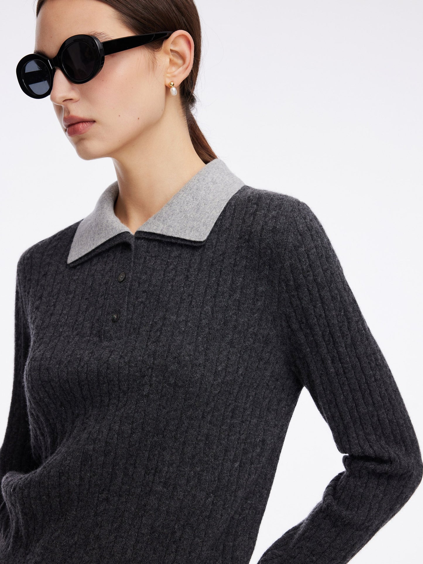 100% Wool Faux-Layered Lapel Women Knit Top