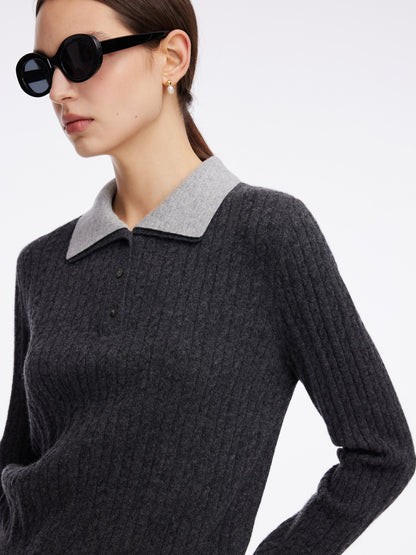 100% Wool Faux-Layered Lapel Women Knit Top
