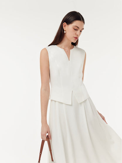 Acetate Faux Two-Piece Women Sleeveless Midi Dress