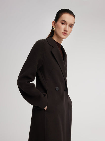 Cashmere Wool Blend Gathered Waist Women Overcoat