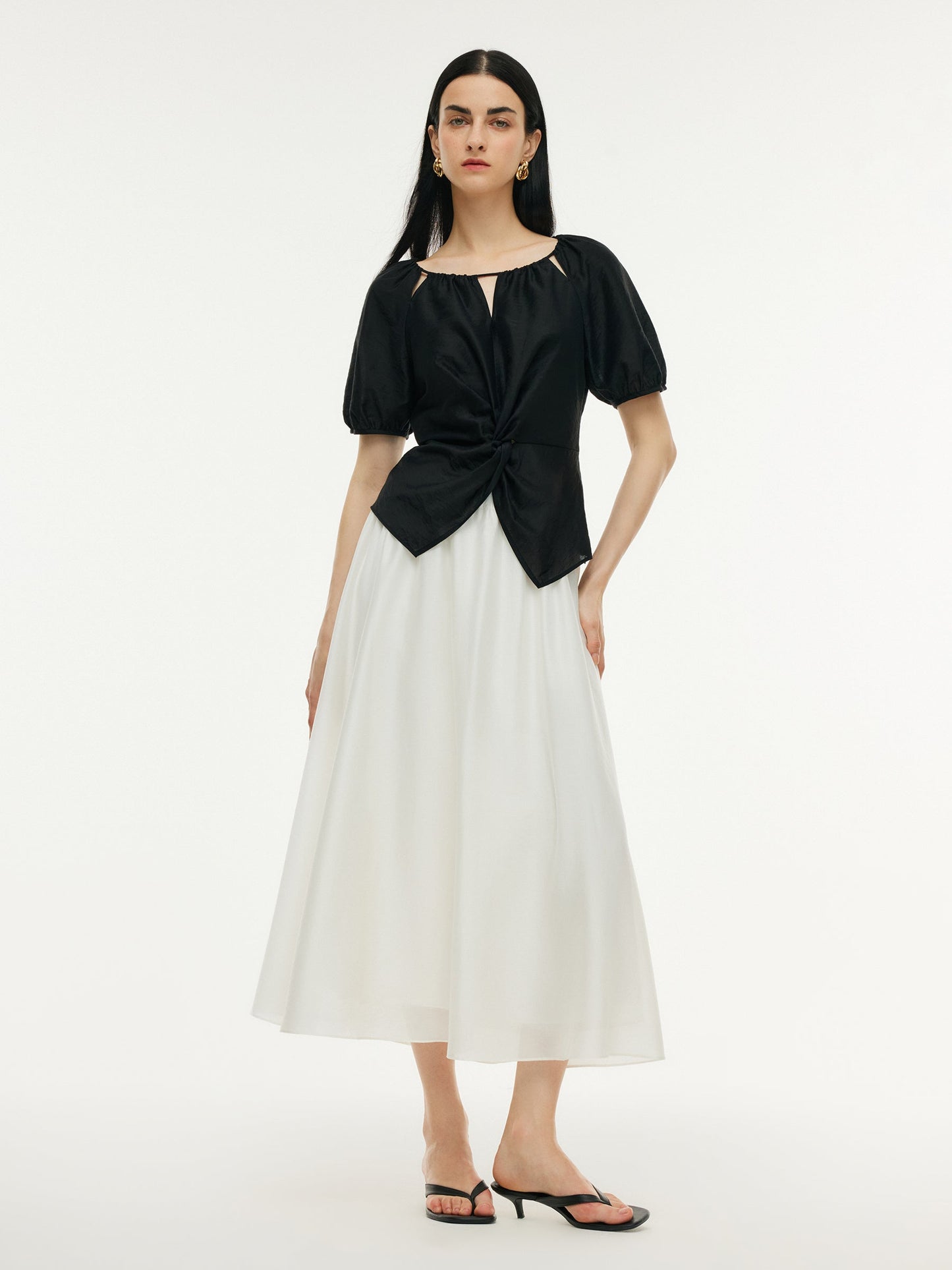 Tencel Blend Twist Front Top And A-Line Skirt Two-Piece Set