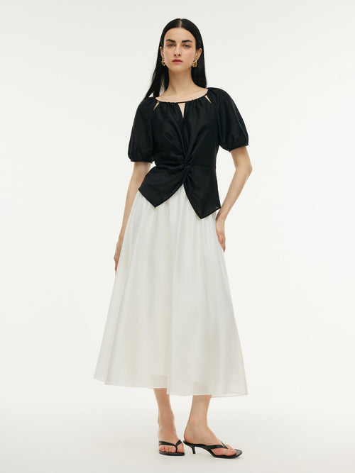 Tencel Blend Twist Front Top And A-Line Skirt Two-Piece Set