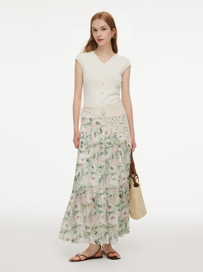 10MM Mulberry Silk Floral Print Women A-Line Skirt
