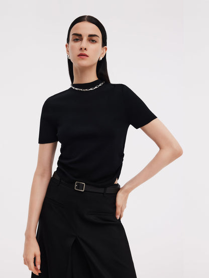 Tencel Acetate Blend Women Side Pleat Knit Top